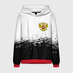 Толстовка-худи мужская Россия черно белые краски, цвет: 3D-красный