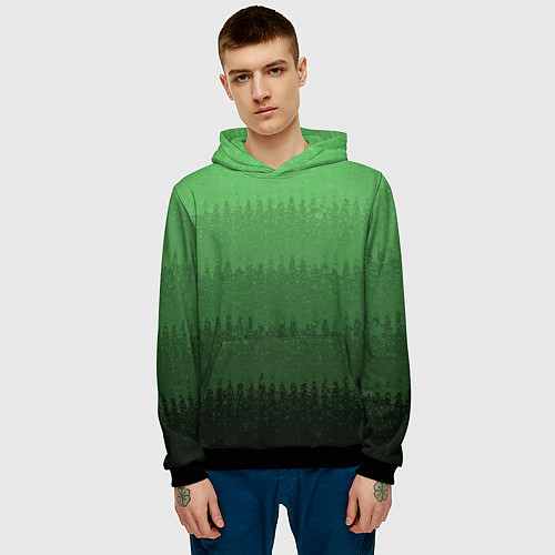 Мужская толстовка Зеленый градиент текстурные полосы / 3D-Черный – фото 3