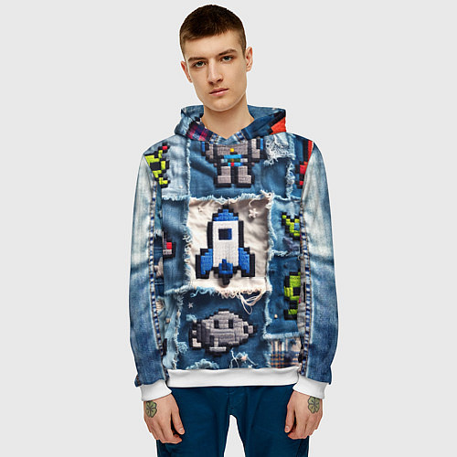 Мужская толстовка Космический пиксельный корабль / 3D-Белый – фото 3