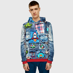 Толстовка-худи мужская Пиксельная ракета, цвет: 3D-красный — фото 2