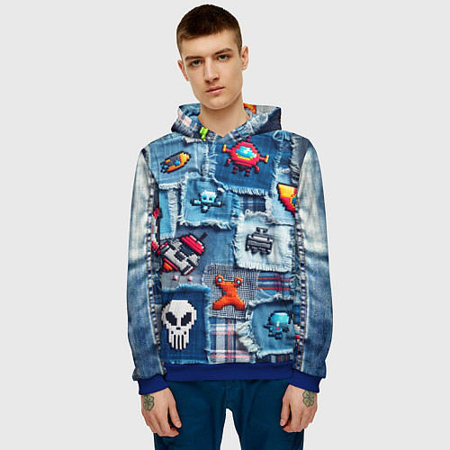 Мужская толстовка Пиксельный космос / 3D-Синий – фото 3