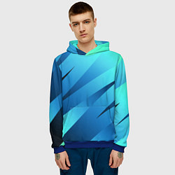 Толстовка-худи мужская Сине-голубой абстрактные полосы, цвет: 3D-синий — фото 2