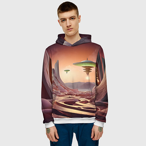 Мужская толстовка Фантастический инопланетный город / 3D-Белый – фото 3