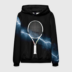 Толстовка-худи мужская Теннисная ракетка и молния, цвет: 3D-черный