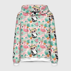 Толстовка-худи мужская Панда фламинго лето ананас, цвет: 3D-белый