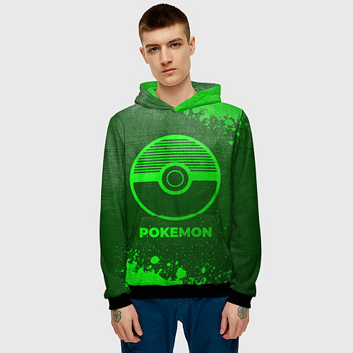 Мужская толстовка Pokemon - green gradient / 3D-Черный – фото 3