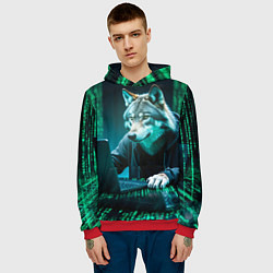 Толстовка-худи мужская Волк хакер, цвет: 3D-красный — фото 2