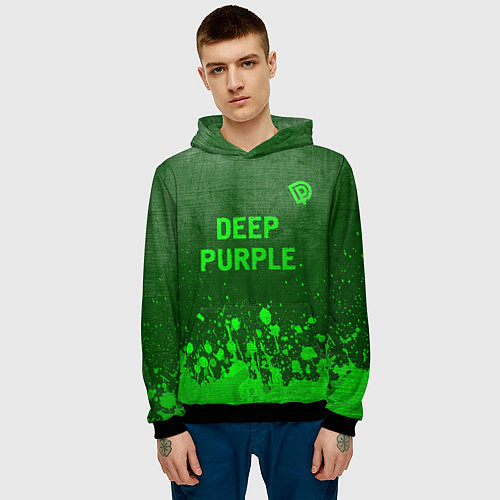 Мужская толстовка Deep Purple - green gradient посередине / 3D-Черный – фото 3