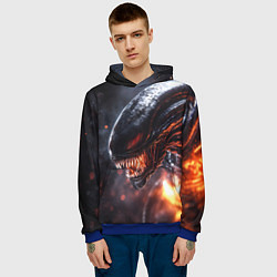 Толстовка-худи мужская Голова Чужого из космоса, цвет: 3D-синий — фото 2