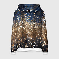 Толстовка-худи мужская Золотые блестки на черно-синем фоне, цвет: 3D-белый