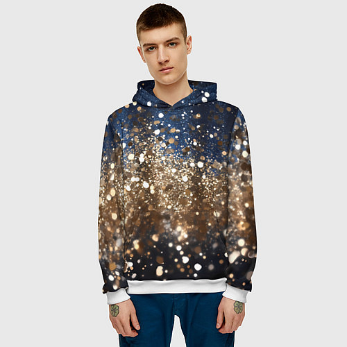 Мужская толстовка Золотые блестки на черно-синем фоне / 3D-Белый – фото 3