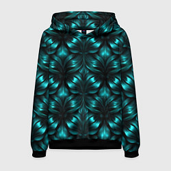 Толстовка-худи мужская Зеленые узоры из абстрактных листьев - блестящий п, цвет: 3D-черный
