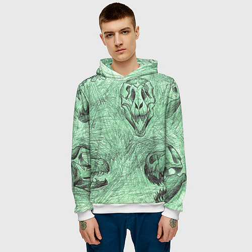 Мужская толстовка Черепа динозавров - эскиз / 3D-Белый – фото 3