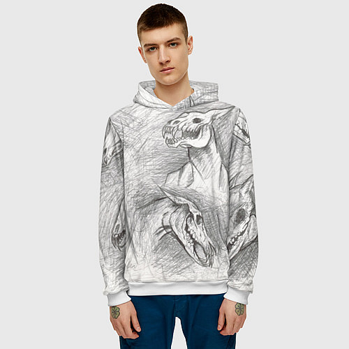 Мужская толстовка Черепа лошадей - эскиз / 3D-Белый – фото 3