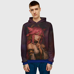 Толстовка-худи мужская Яэ Мико жрица лисица, цвет: 3D-синий — фото 2