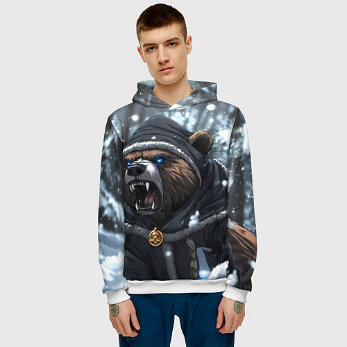 Мужская толстовка Зима - русский медведь / 3D-Белый – фото 3