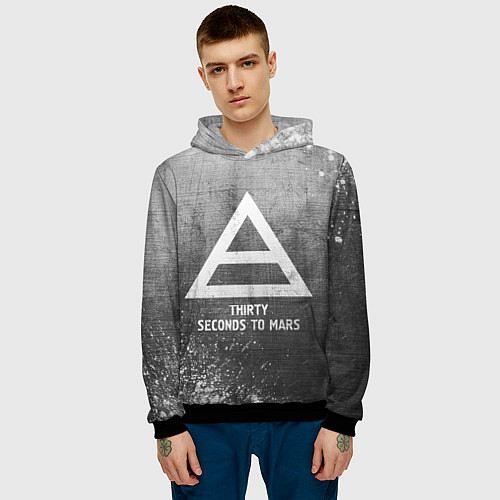 Мужская толстовка Thirty Seconds to Mars - grey gradient / 3D-Черный – фото 3
