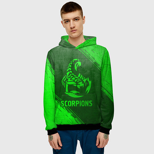 Мужская толстовка Scorpions - green gradient / 3D-Черный – фото 3