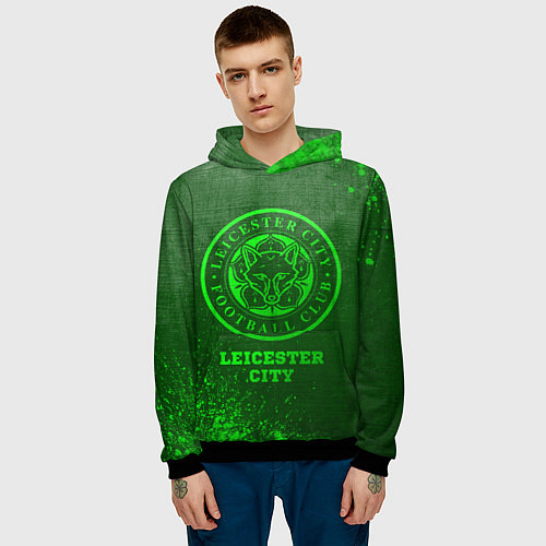 Мужская толстовка Leicester City - green gradient / 3D-Черный – фото 3