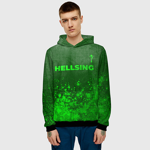 Мужская толстовка Hellsing - green gradient посередине / 3D-Черный – фото 3