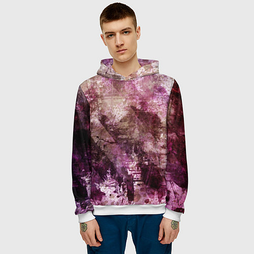 Мужская толстовка Абстракция - dark trash atom with violet / 3D-Белый – фото 3