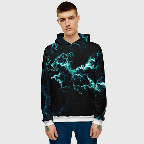 Мужская толстовка Lightning light blue glow / 3D-Белый – фото 3