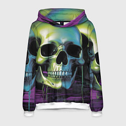 Толстовка-худи мужская Черепа отливающие неоном, цвет: 3D-белый
