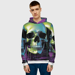 Толстовка-худи мужская Черепа отливающие неоном, цвет: 3D-белый — фото 2
