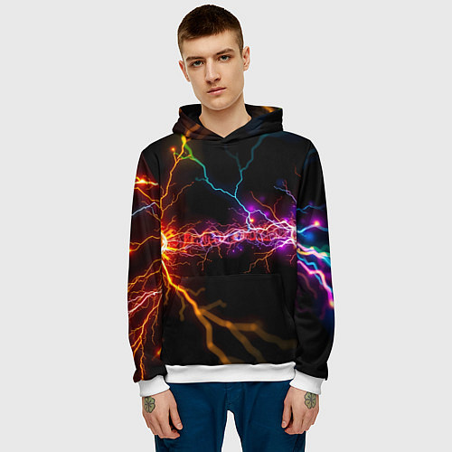 Мужская толстовка Две неоновые вспышки / 3D-Белый – фото 3