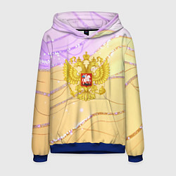 Толстовка-худи мужская Золотой герб России желто-фиолетовый фон, цвет: 3D-синий