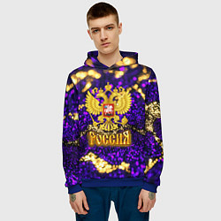 Толстовка-худи мужская Россия - фиолетовая текстура, цвет: 3D-синий — фото 2