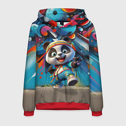 Толстовка-худи мужская Funny panda cub on a graffiti background, цвет: 3D-красный