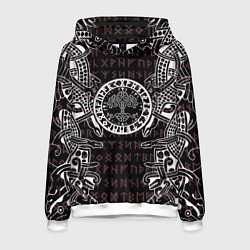 Толстовка-худи мужская Дерево жизни и древние руны, цвет: 3D-белый
