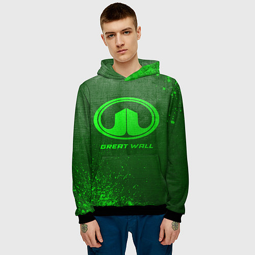 Мужская толстовка Great Wall - green gradient / 3D-Черный – фото 3