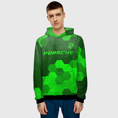 Мужская толстовка Porsche - green gradient посередине / 3D-Черный – фото 3