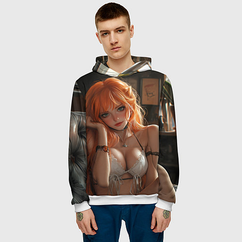 Мужская толстовка Скромная рыжая девушка на диване / 3D-Белый – фото 3