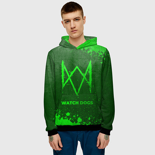 Мужская толстовка Watch Dogs - green gradient / 3D-Черный – фото 3