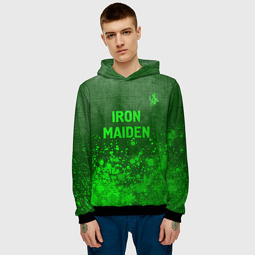 Мужская толстовка Iron Maiden - green gradient посередине / 3D-Черный – фото 3