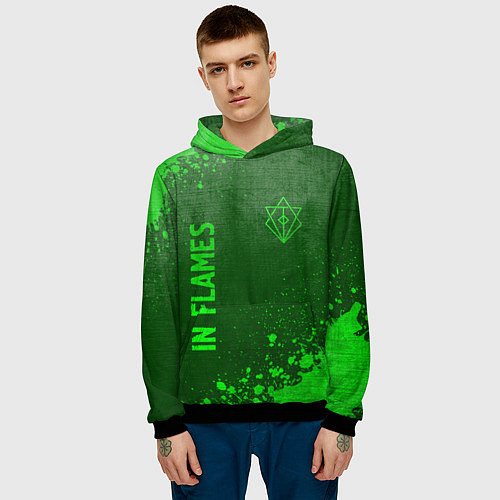 Мужская толстовка In Flames - green gradient вертикально / 3D-Черный – фото 3