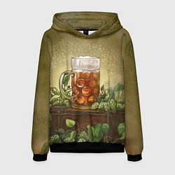 Толстовка-худи мужская Кружка пива акварель, цвет: 3D-черный