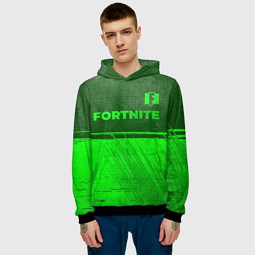 Мужская толстовка Fortnite - green gradient посередине / 3D-Черный – фото 3