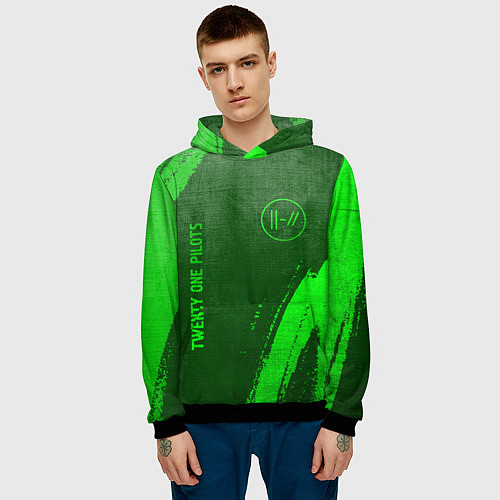 Мужская толстовка Twenty One Pilots - green gradient вертикально / 3D-Черный – фото 3