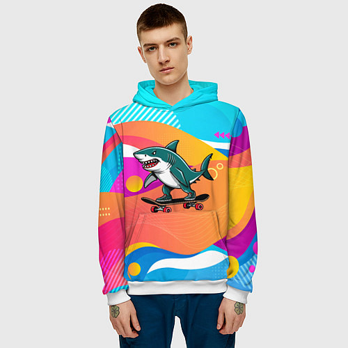 Мужская толстовка Акула на скейте / 3D-Белый – фото 3