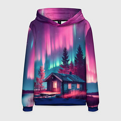 Толстовка-худи мужская Лиловое сияние над лесом, цвет: 3D-синий