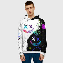 Толстовка-худи мужская Неоновые брызги - жуткие улыбки, цвет: 3D-белый — фото 2
