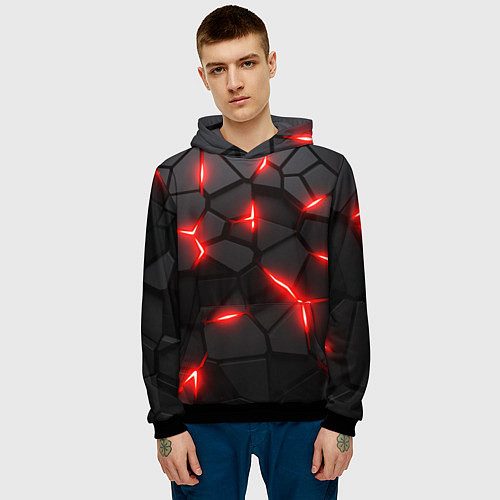 Мужская толстовка Красная неоновая броня / 3D-Черный – фото 3
