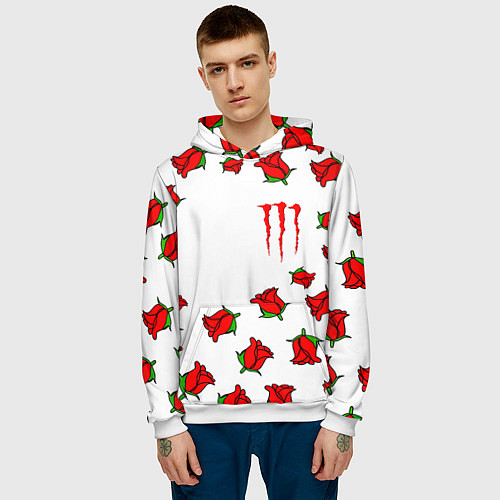 Мужская толстовка Monster energy steel rose / 3D-Белый – фото 3