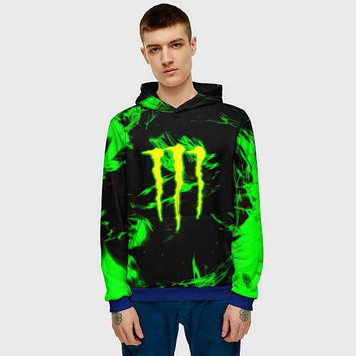 Мужская толстовка Monster energy кислотное лого огонь / 3D-Синий – фото 3