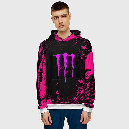 Мужская толстовка Monster energy неоновые краски лого / 3D-Белый – фото 3