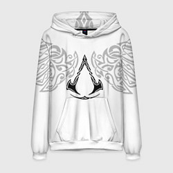 Толстовка-худи мужская Ассасин Крид - узор ворон, цвет: 3D-белый